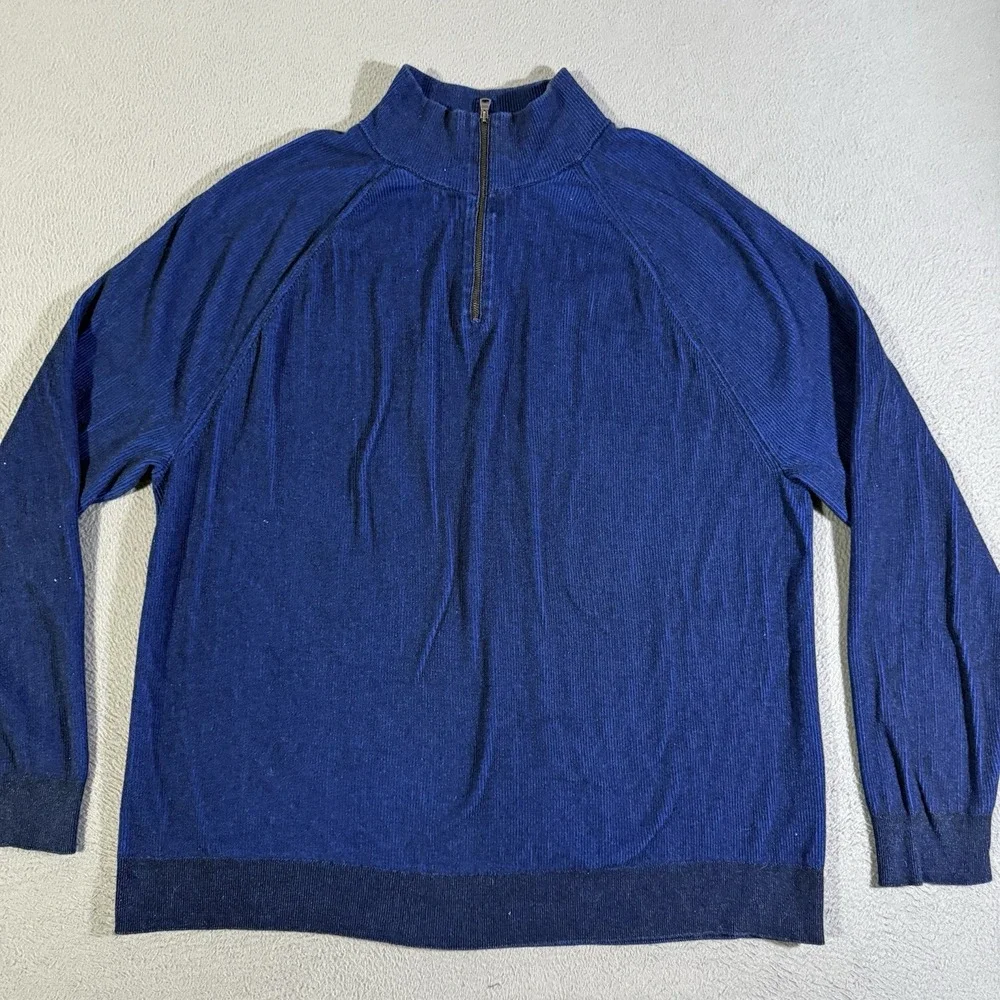 Banana Republic 1/4 Zip Textured Stripe Sweater Men's‎ XXL 100% Supima Cotton
